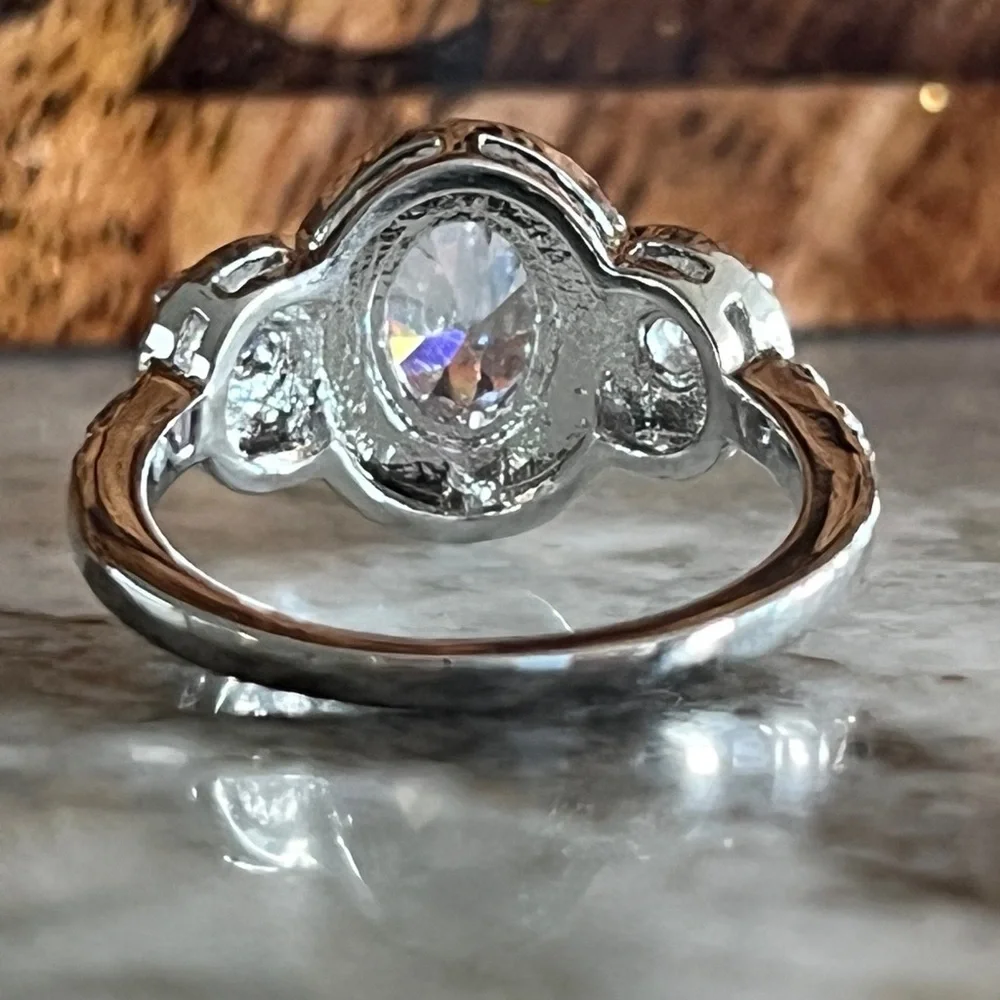 Swarovski Crystal Ring Rhodium-Plated Three-Stone Ring with Clear Crystals - Picture 6 of 11